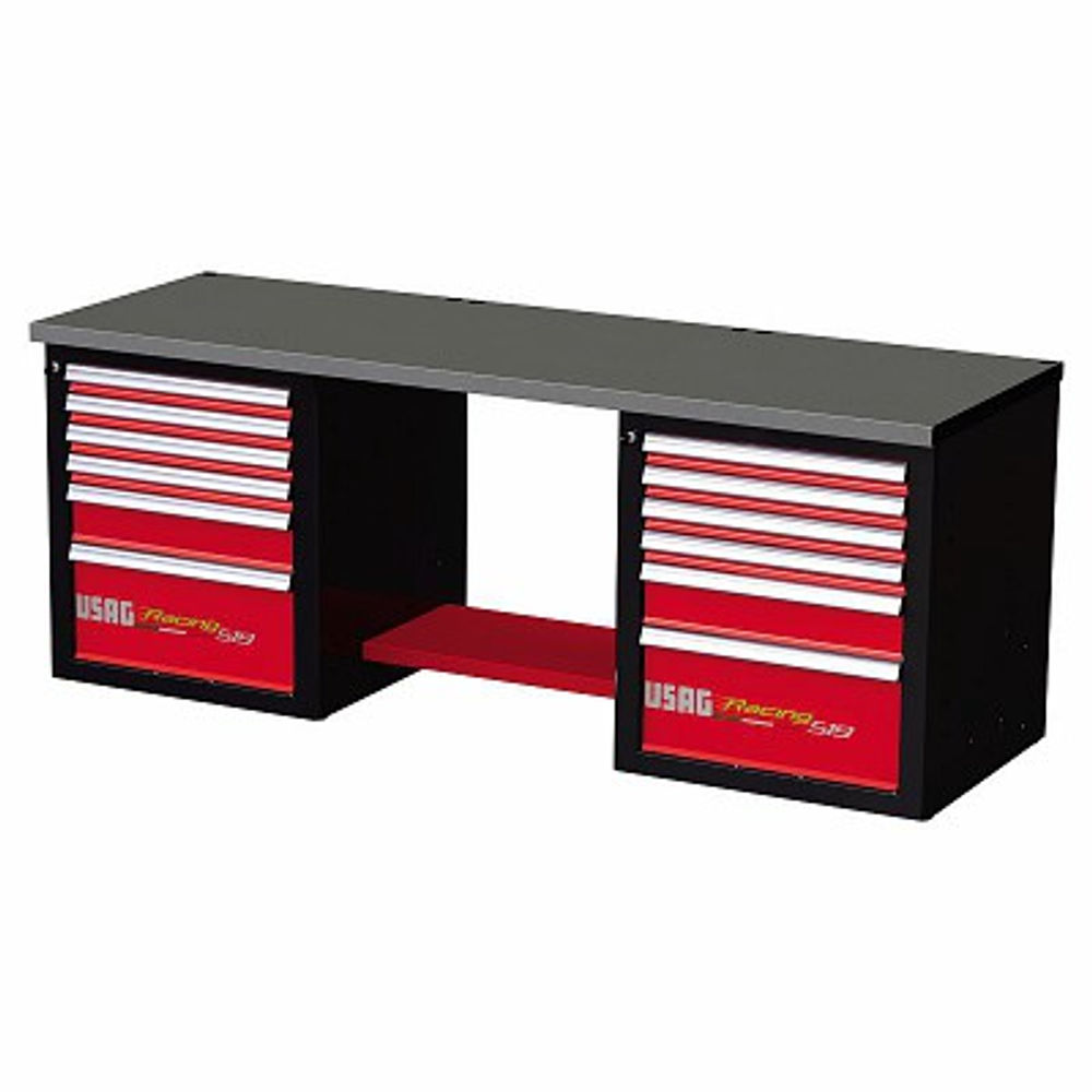 519 RD2 H2 Верстак двухтумбовый высокий, столешница из стали, красно-черный, USAG (Италия)