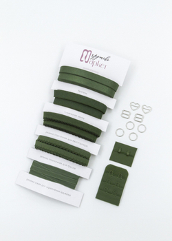 Подборка бельевых резинок хаки + застежка для бюстгальтера текстильная