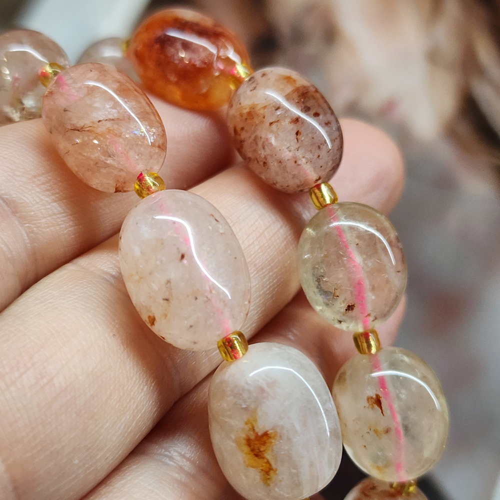 Клубничный кварц, крупная галтовка, 10-15 мм, камни овалы бочонки, штучно