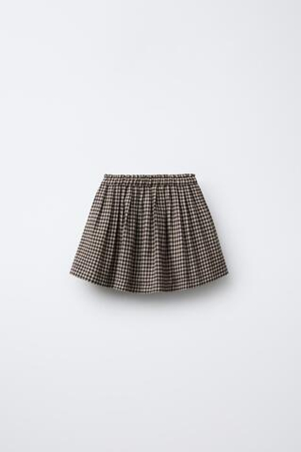 ZARA МЯГКАЯ ЮБКА В КЛЕТКУ ВИШИ, КОРИЧНЕВЫЙ
