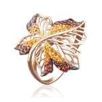 Кольцо «Кленовый лист» из красного золота с фианитами