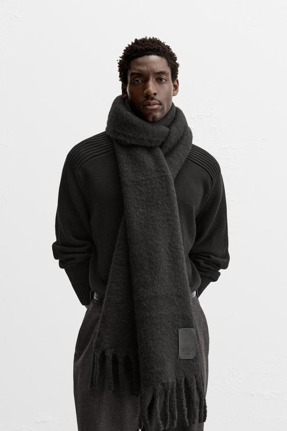 ZARA ШАРФ С РЕЛЬЕФНЫМ УЗОРОМ, ЧЕРНЫЙ