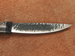 Якутский нож "Амга", сталь Х12МФ, рукоять пепельная стабилизированная карельская береза / акрил рубин