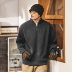 Американский ретро свитшот с полугольфом на молнии, весенне-осенний, новый, с воротником-стойкой, свободный, модный, повседневный мужской куртка