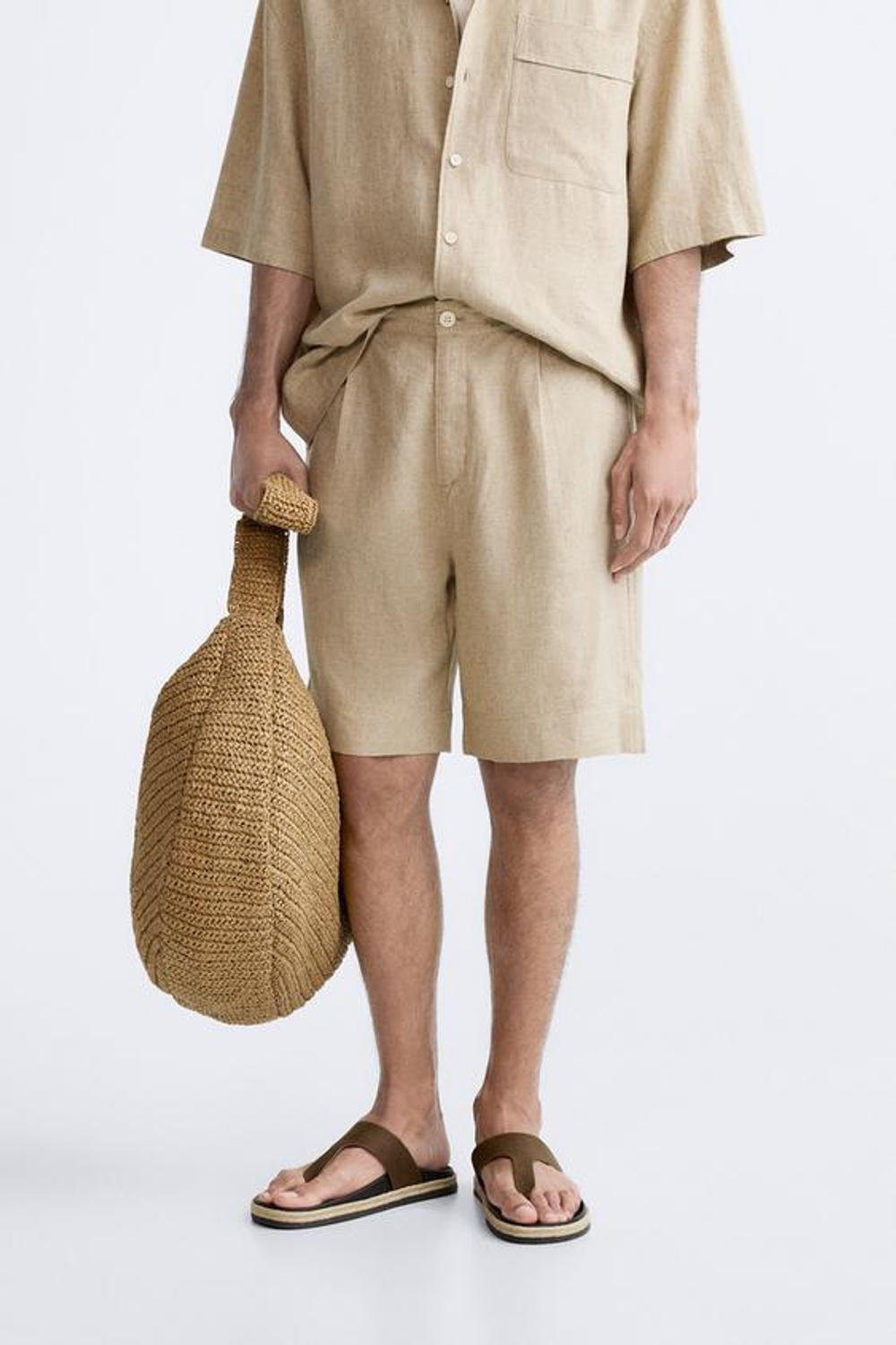 ZARA ШОРТЫ ИЗ ВИСКОЗЫ И ЛЬНА, СВЕТЛО-БЕЖЕВЫЙ