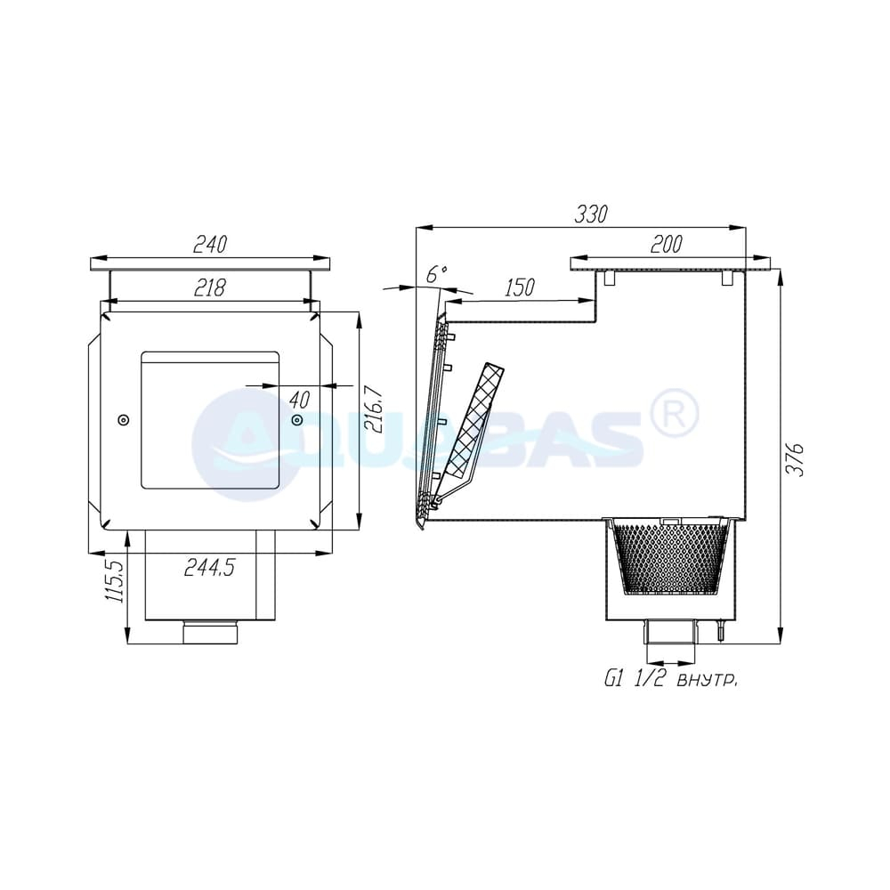 СК.15.6.1/1 Скиммер с удлиненной горловиной под углом 6 градусов 1,5" композит AISI-316