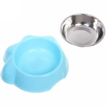 Миска пластиковая с металлической чашкой «Лапка» 21*6,5см цвет голубой / 350 и 450мл
