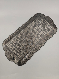Поднос прямоугольный декоративный 35*18 "Цветок" металлический /ACAR. Турция (серебристый)