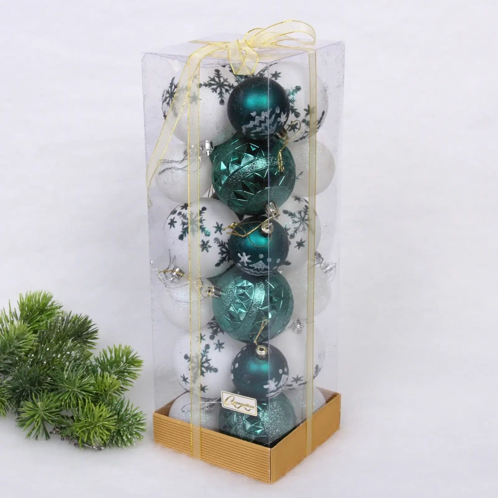 Набор шаров «Snow shine» 7 см + 5 см (24 предмета), Изумруд/Белый