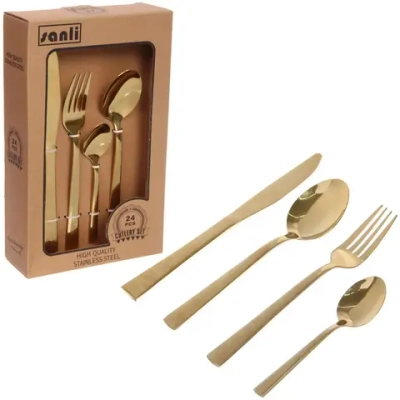 Набор столовых приборов «SANLI» 24шт (6ножей, 6вилок, 6ст.ложек, 6ч.ложек), цвет золото