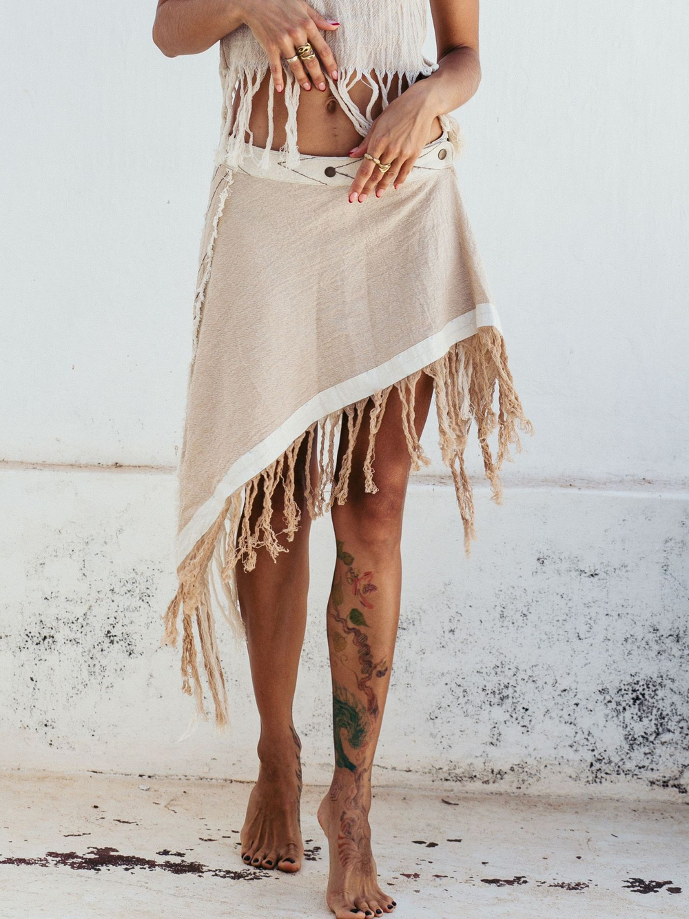 Юбка Chintamani на кнопках с темн.бахромой бежевая