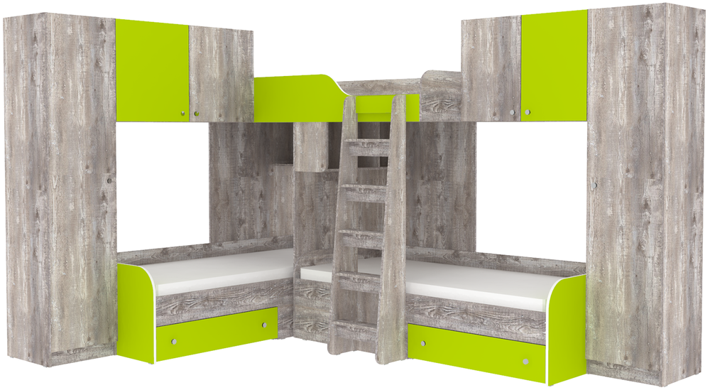 Трехместная кровать КарИВи Трио 3 Бетон Лайм