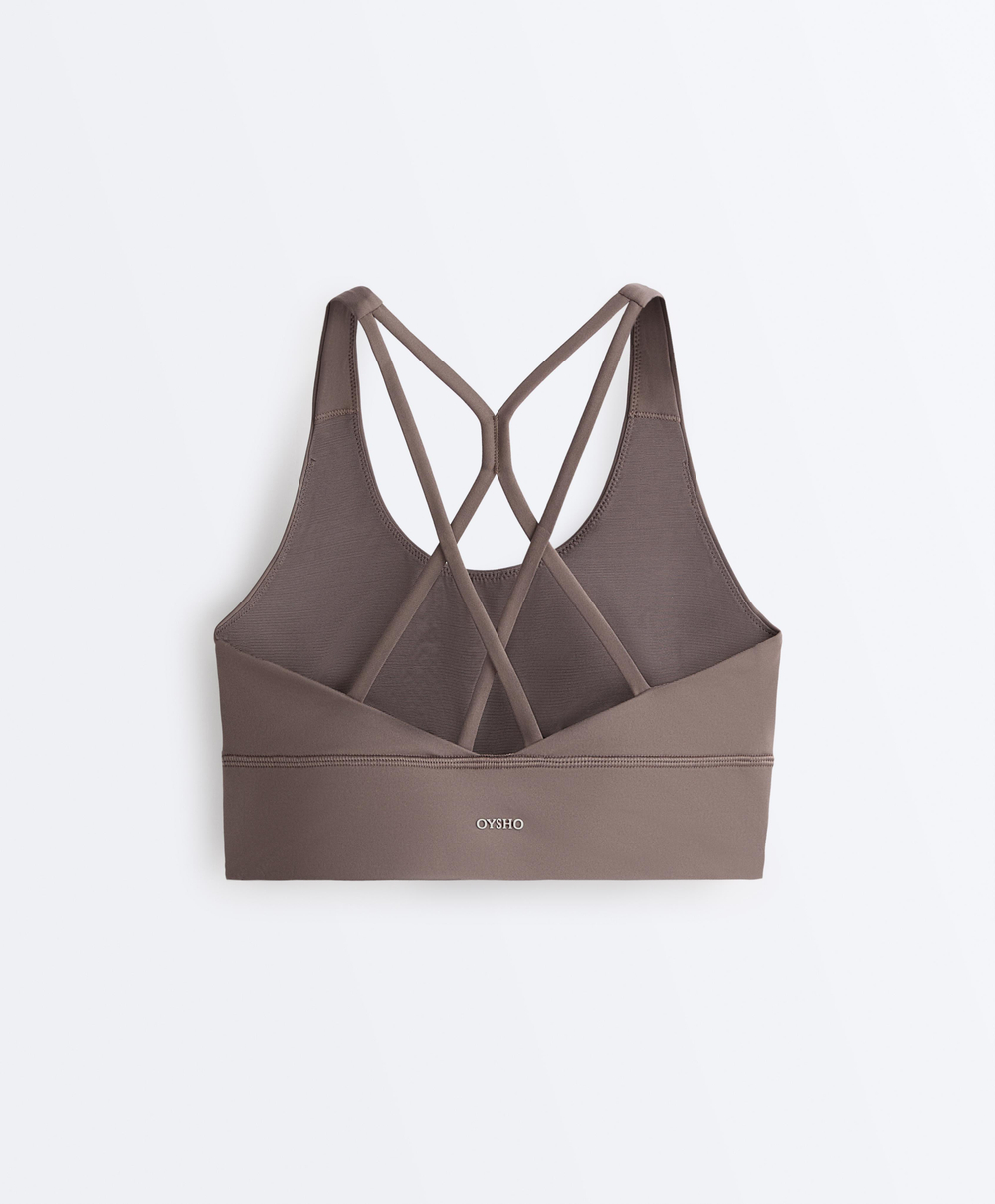 Oysho Спортивный бюстгальтер с бретелями на спине, серо-коричневый