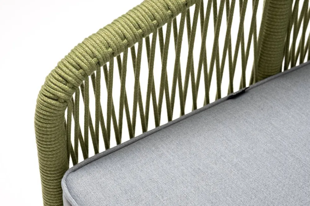 "Канны" кресло плетеное из роупа, каркас алюминий светло-серый (RAL7035) муар, роуп салатовый меланж круглый, ткань светло-серая