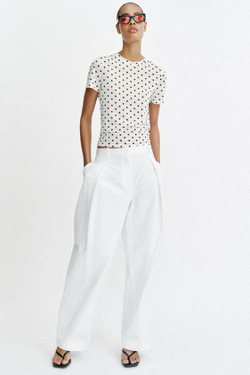 ZARA ФУТБОЛКА В ГОРОШЕК С КОРОТКИМИ РУКАВАМИ, ЭКРЮ/ЧЕРНЫЙ