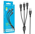 Кабель USB BOROFONE BX66 3 в 1 для iPhone/Micro/Type C Silicone (черный) 1m