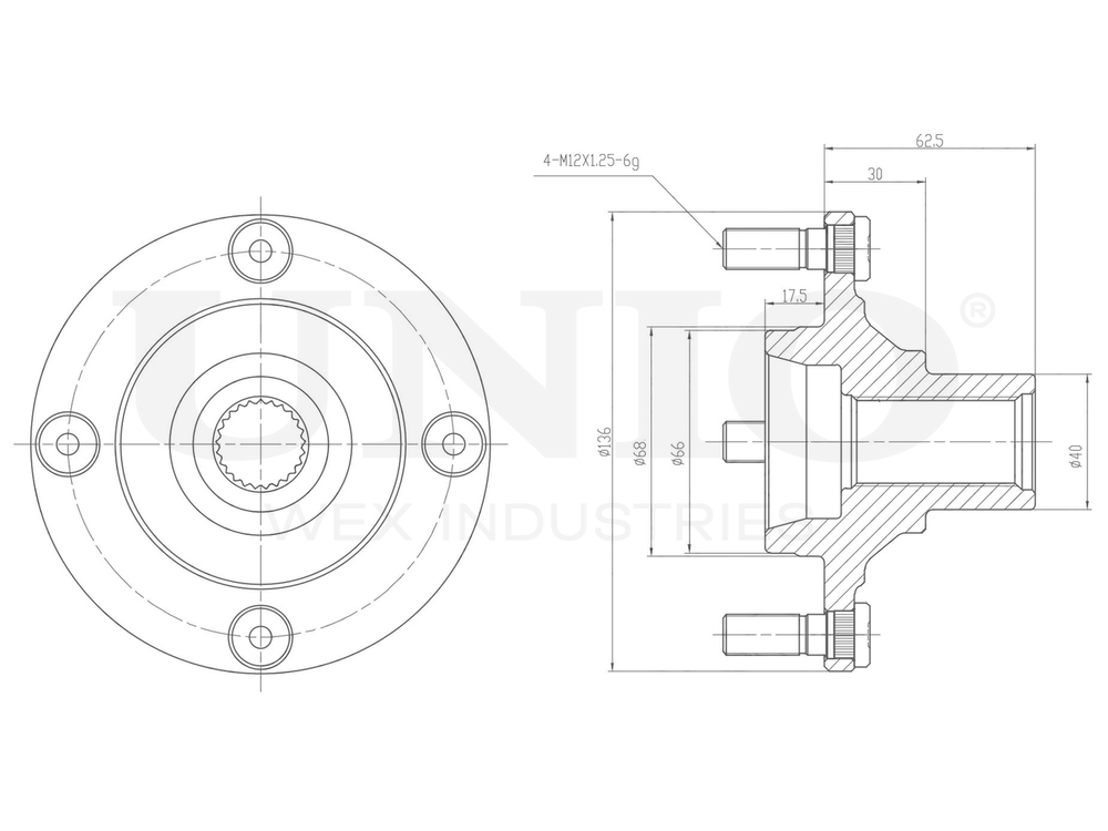 Ступица передняя (без ABS) UNIO HUB-20094