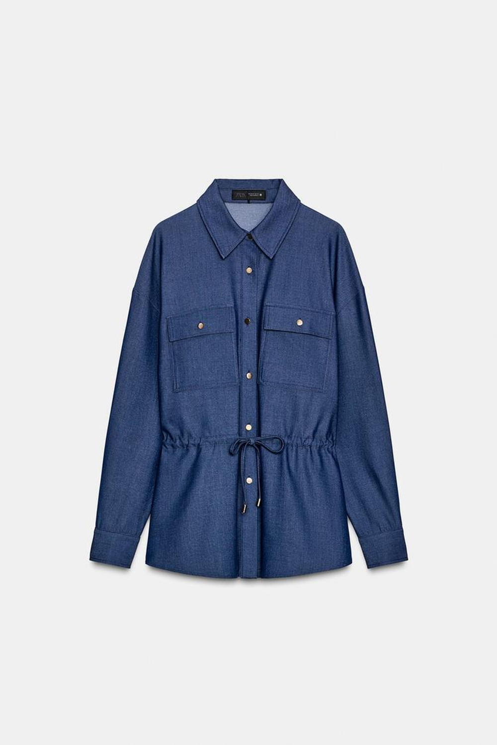 ZARA РУБАШКА-САФАРИ СО ШНУРКОМ, ИНДИГО