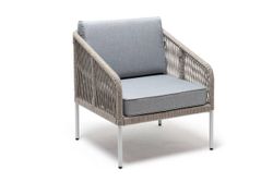 "Канны" кресло плетеное из роупа, каркас алюминий светло-серый (RAL7035) муар, роуп серый меланж круглый, ткань светло-серая