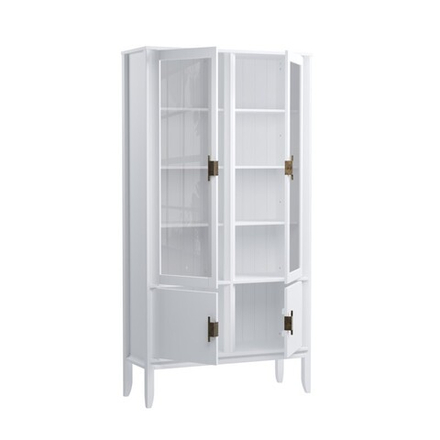 Шкаф для посуды «Бридж» широкий с 2-мя стеклянными дверями и 2-мя глухими дверями белый лак