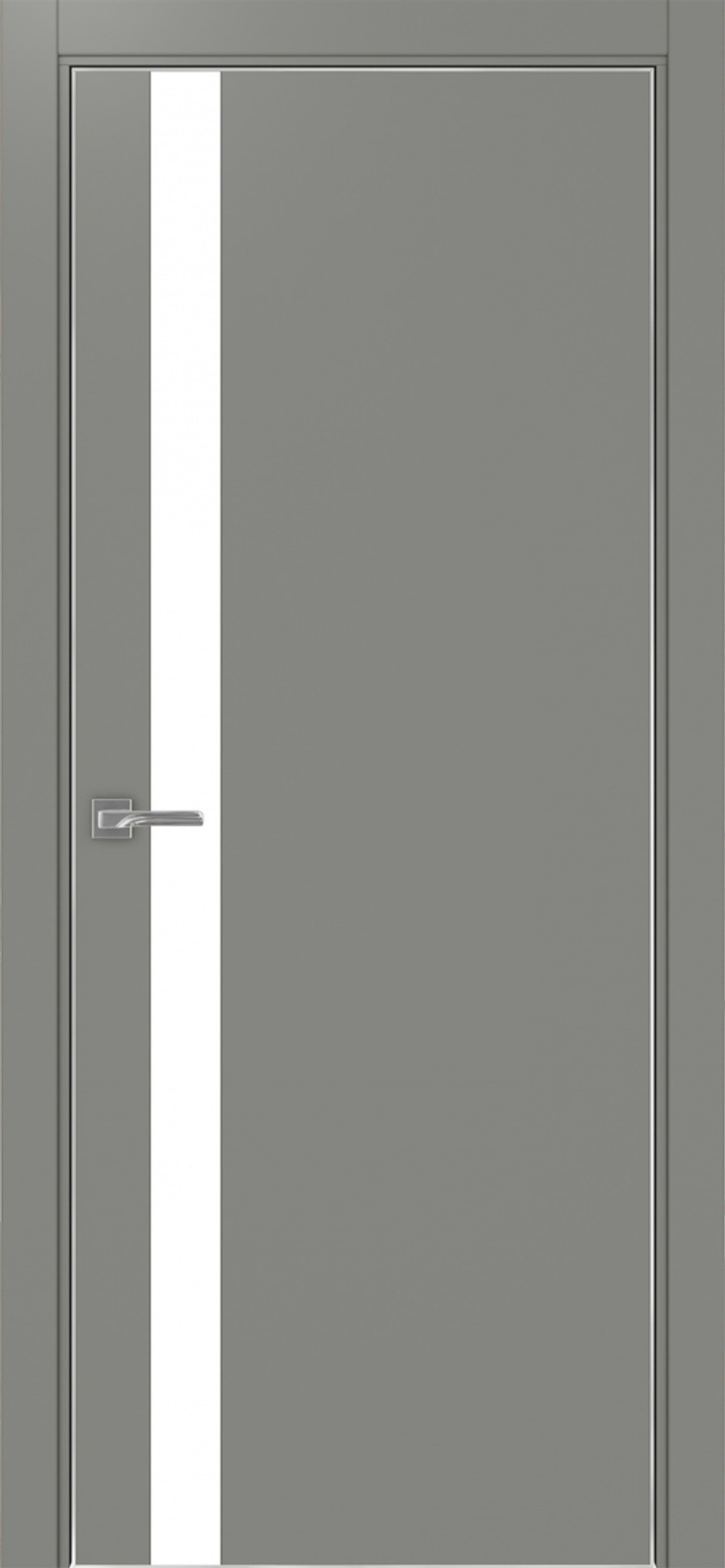 Межкомнатная дверь Optima Porte НЕАПОЛЬ 211 Белое стекло, Алюминиевая кромка SC (матовое серебро) с 4-х сторон
