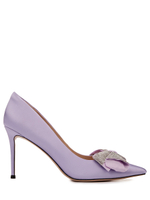 Женские туфли кожаные сиреневые с бантиком