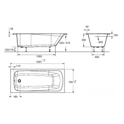 Акриловая ванна Jacob Delafon Patio 150x70 E6810RU-01 схема