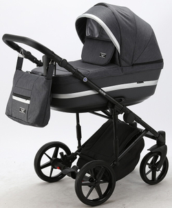 Детская коляска Adamex Rimini 2 в 1 RI93-TIP Т.СЕР+Т.СЕР.КОЖА+СЕРЕБР.ОТДЕЛКА