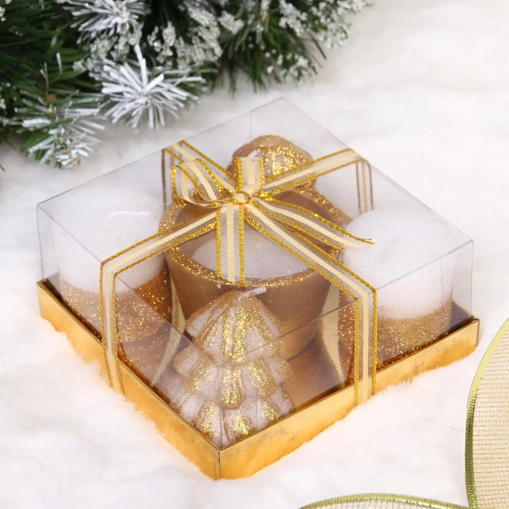 Свечи новогодние «Лесной микс» 11.5*11.5*5см (набор 5шт), Золото