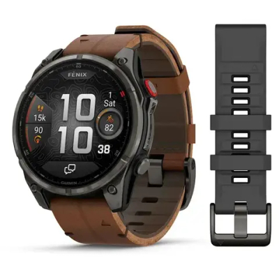 Смарт-часы Garmin fenix 8 Pro AMOLED (47 мм) Sapphire карбоново-серый DLC титан с каштановым кожаным ремешком
