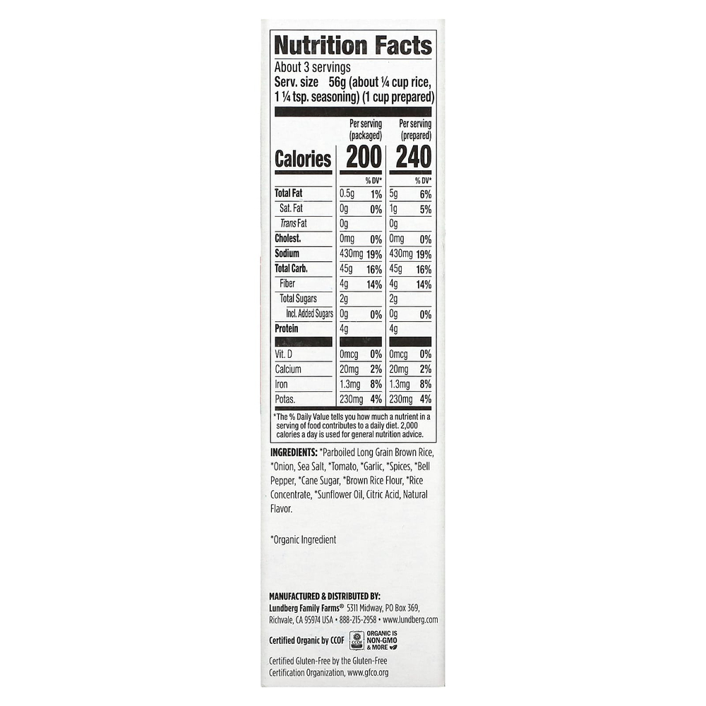 Lundberg, Органический цельнозерновой рис и смесь приправ, испанский рис, 6 унций (170 г)