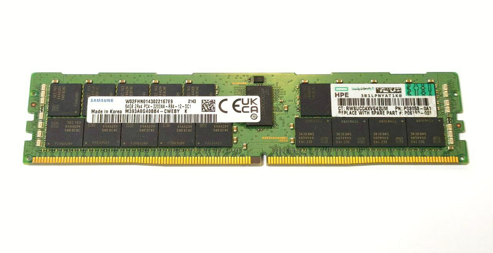 Память Samsung 64Gb DDR4 RDIMM 3200MHz, CL22, 1.2V, Dual Rank, ECC Reg (M393A8G40BB4-CWE)
