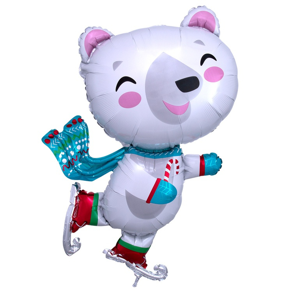 Шар Фольгированный Мишка на коньках (Белый)