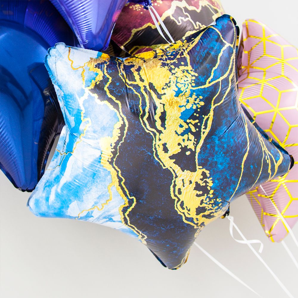 Шар (19''/48 см) Звезда, Мрамор, Синий 1 шт.