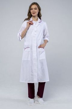 Халат женский "Римма" (белый/брусничный)