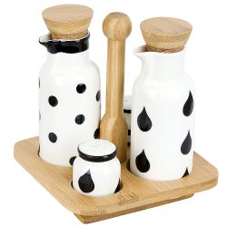 Специи, набор 2пр+бутылки для масла и уксуса на бамбуковой подставке" "16,5*16,5*18,5см.