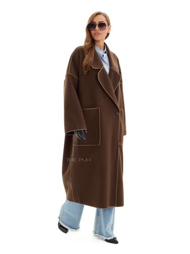 Шоколадное двубортное пальто без подкладки