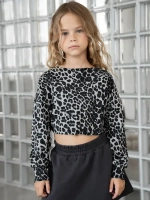 Лонгслив для девочки укороченный, леопард