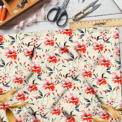 Ткань дюспо яркие оранжевые цветы