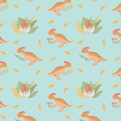 Милые улыбающиеся динозавры с детьми и цветами