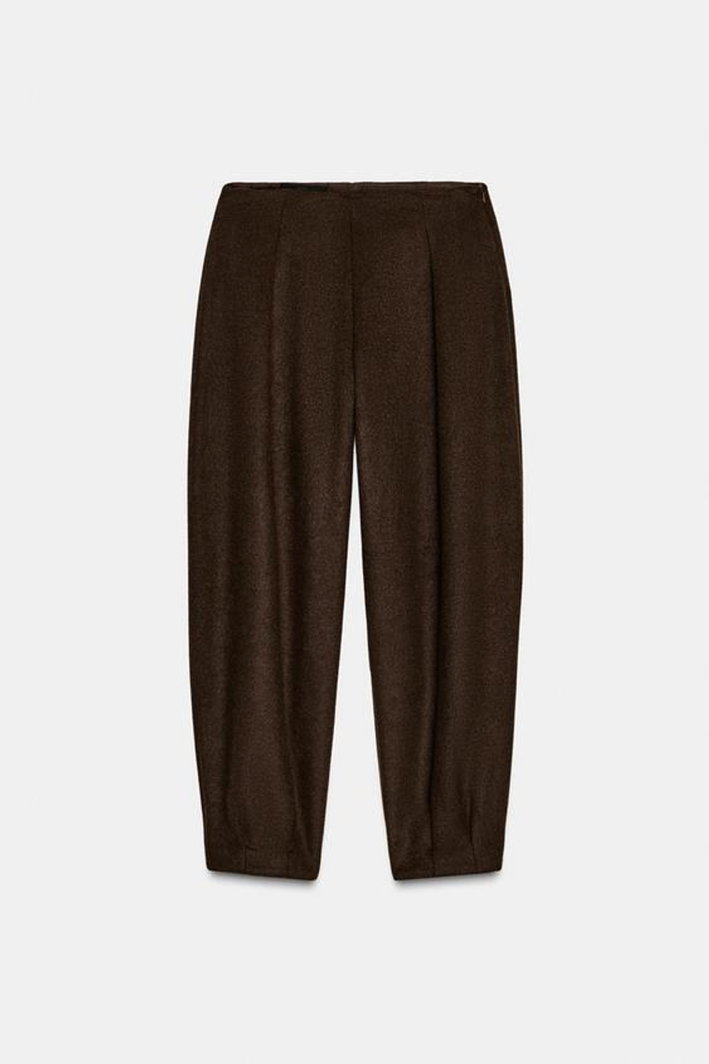 ZARA БРЮКИ BARREL ИЗ СМЕСОВОЙ ШЕРСТИ СО СКЛАДКАМИ, ТЕМНО-КОРИЧНЕВЫЙ