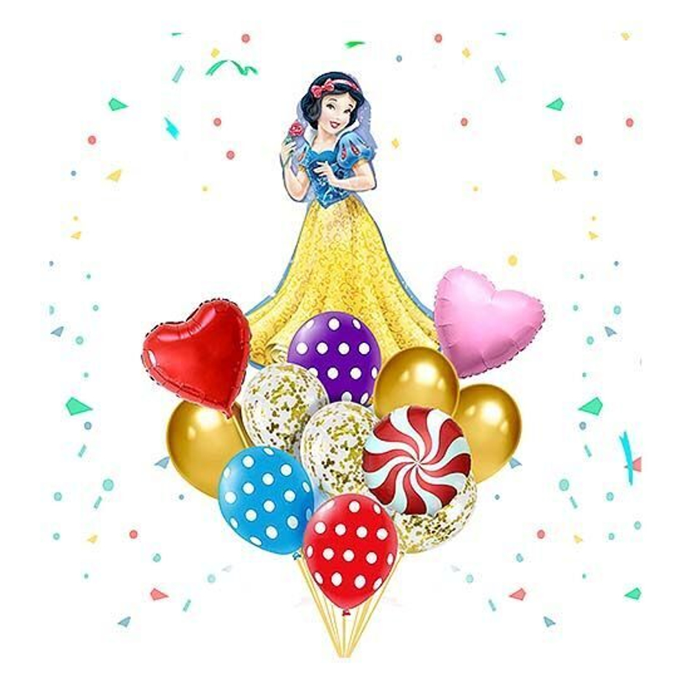 Композиция из шаров "Белоснежка с сердцами в горошек"