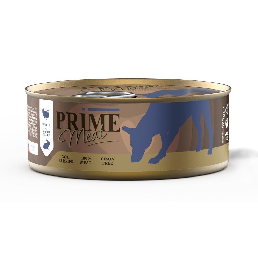 Prime Meat 325 г - консервы для собак филе с индейкой и кроликом (желе)