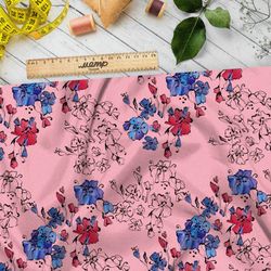 Ткань флис красные и синие цветы