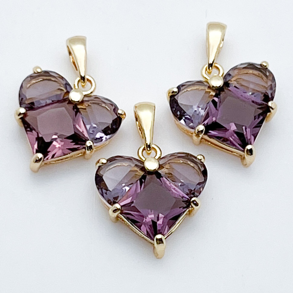 Подвеска Сердце, цвет золото+фиолетовый, размер 14*14 мм, цена за 1 шт