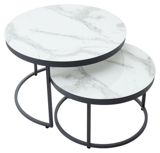 Журнальный столик Эрвин (комплект) Белый мрамор, стекло/ каркас графит