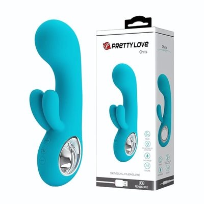 Бирюзовый вибратор Chris с клиторальным отростком - 15,4 см.