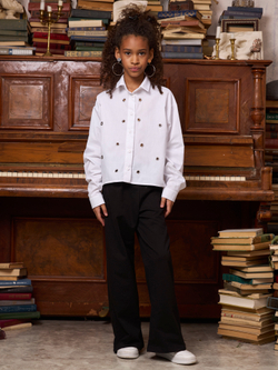 Рубашка для девочки белая с люверсами укороченная