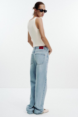 ZARA ТОП ИЗ ИНТЕРЛОКА С V-ОБРАЗНЫМ ВЫРЕЗОМ, ЭКРЮ