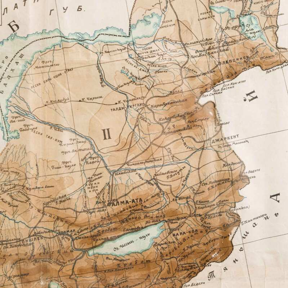 Редкая карта Среднеазиатских Республик. Схематическая гипсометрическая карта Казахстана